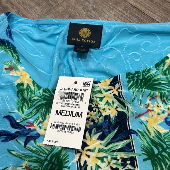 JM Collection Seafoam Blue Floral Top Medium NWT - Picture 6 of 7